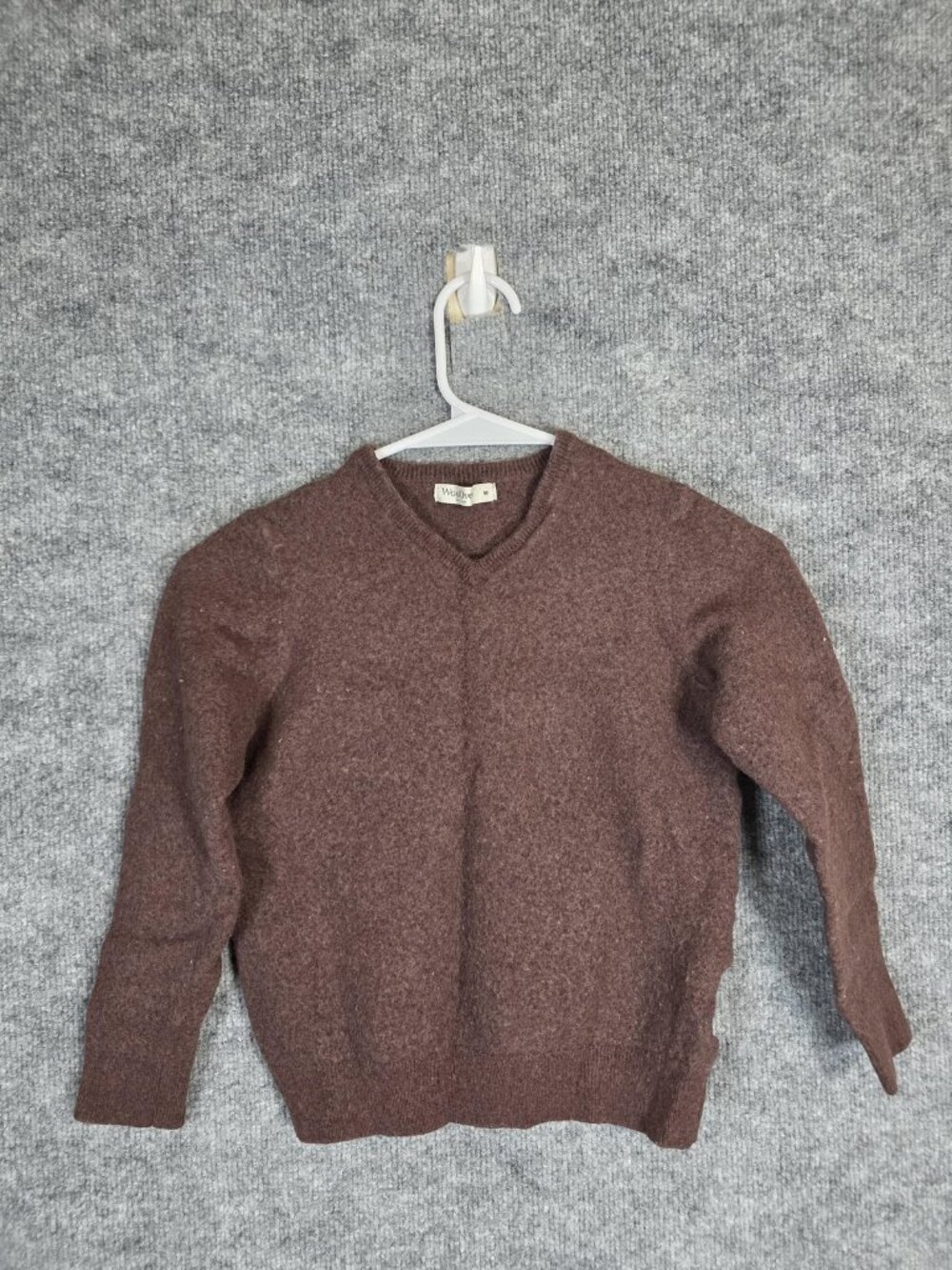 WoolOvers Sweater Youth M Brown Wool Cashmere V Neck Soft Lightweight Knit